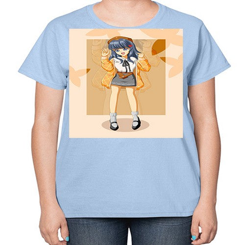 of beautiful girl with jacket 132# - anime-  Ladies T-Shirt