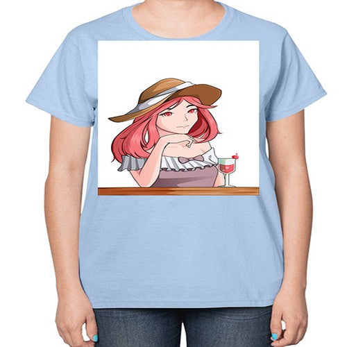 pretty woman with fresh juice in summer 37# - anime-  Ladies T-Shirt