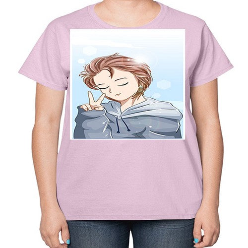 Cute boy brown hair with blue jacket 126# - anime-  Ladies T-Shirt