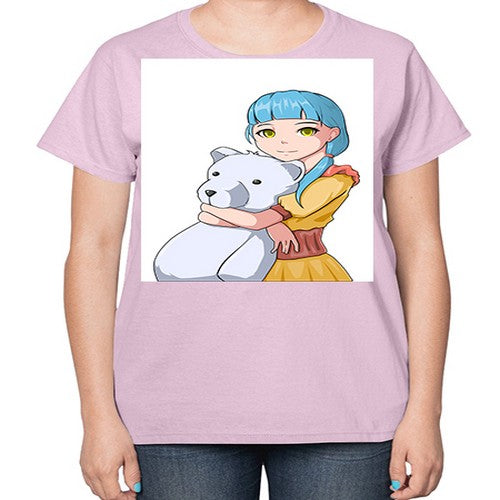 Cute girl with bear doll 26# - anime-  Ladies T-Shirt