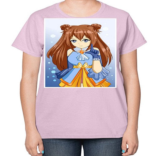 Cute little beautiful girl blue gold clothes cartoon 171# - anime-  Ladies T-Shirt