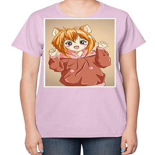 Cute little girl with accessories cat cartoon 170# - anime-  Ladies T-Shirt