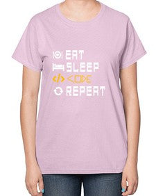 Eat sleep code repeat 49# - computer-  Ladies T-Shirt