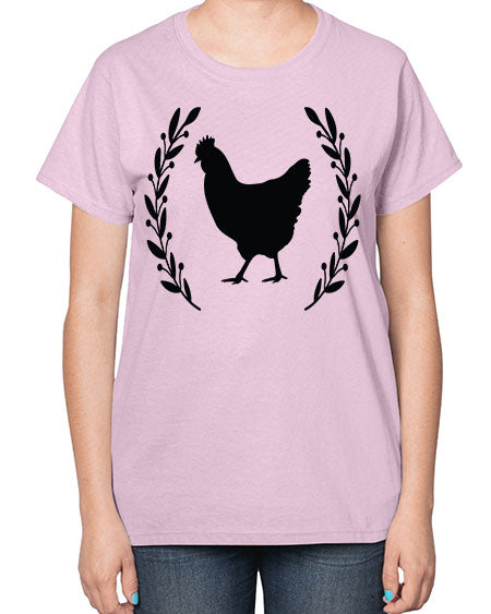 Floral Wreath Chicken - chicken-  Ladies T-Shirt
