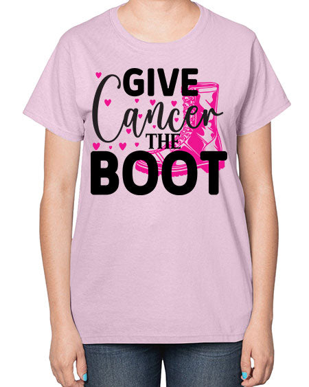 Give Cancer the Boot 24# - breast cancer-  Ladies T-Shirt