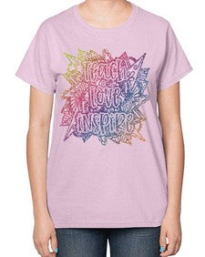 Mandala Teach Love Inspire Rainbow Glitter 762# - mandala-  Ladies T-Shirt