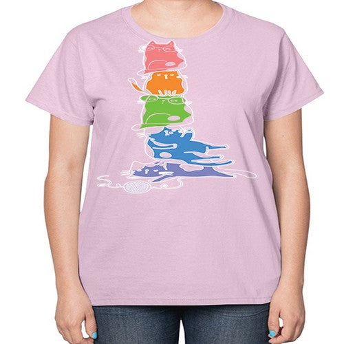 Pride Kawaii Cats Pile Cute Anime 277# - anime-  Ladies T-Shirt