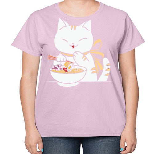 Ramen Cat Kawaii Anime Tee Japanese 280# - anime-  Ladies T-Shirt