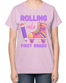 Rolling into first Grade 785# - first grade-  Ladies T-Shirt