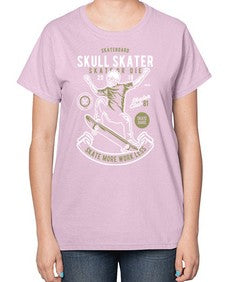 Skull Skater 1064# - skull and bones-  Ladies T-Shirt