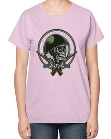 Skull Soldier 1066# - skull and bones-  Ladies T-Shirt