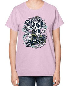 Skull Train 1067# - skull and bones-  Ladies T-Shirt