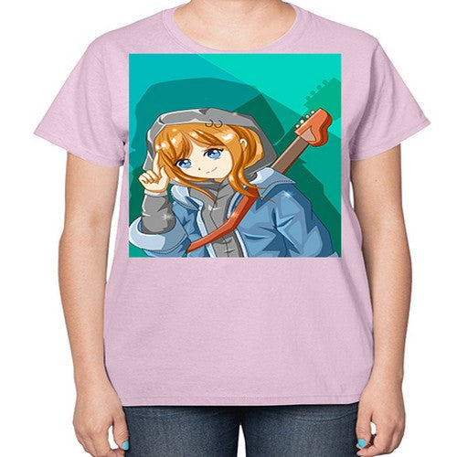 Swag and cute girl with a guitar 50# - anime-  Ladies T-Shirt