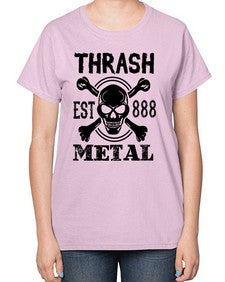Thrash metal 1171# - skull and bones-  Ladies T-Shirt