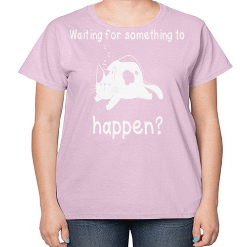 Waiting For Something Sleeping Cat 285# - anime-  Ladies T-Shirt