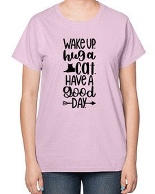 Wake Up Hug A Cat Style 108# - cats-  Ladies T-Shirt