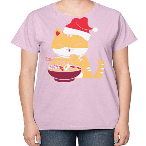 Xmas Kawaii Anime Shiba Inu Eating Ramen 289# - anime-  Ladies T-Shirt
