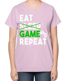 eat sleep game repeat 78# - video games-  Ladies T-Shirt