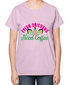 evern unicorns need coffee 126# - unicorn-  Ladies T-Shirt