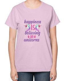 happiness is believing in unicorns 156# - unicorn-  Ladies T-Shirt
