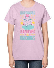 happiness is believing in unicorns 163# - unicorn-  Ladies T-Shirt