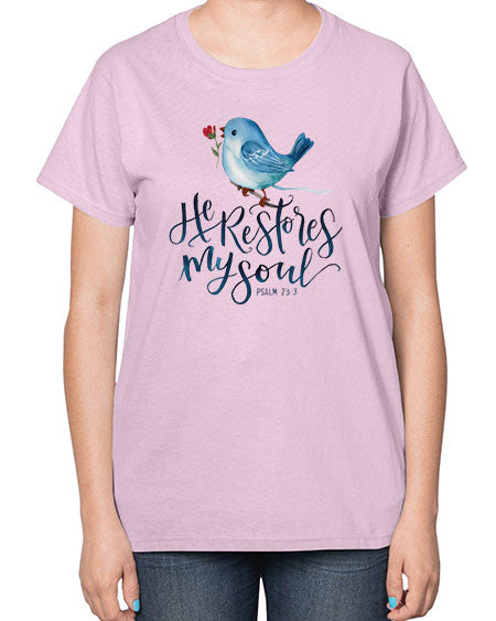 he restores my soul 39# - birds-  Ladies T-Shirt