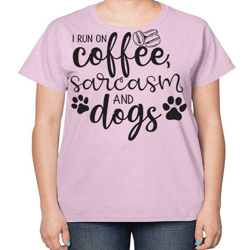 i run on coffee, sarcasm and dogs 172# - dogs-  Ladies T-Shirt