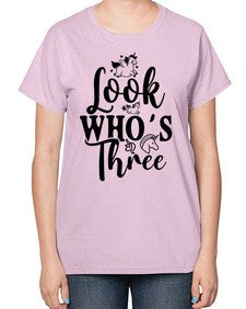 look whos three 265# - unicorn-  Ladies T-Shirt