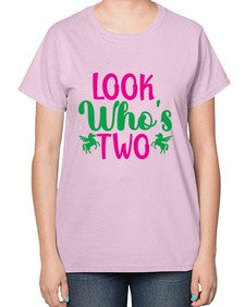 look whos two 268# - unicorn-  Ladies T-Shirt