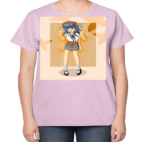 of beautiful girl with jacket 132# - anime-  Ladies T-Shirt