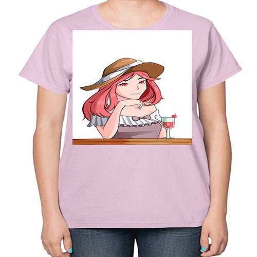 pretty woman with fresh juice in summer 37# - anime-  Ladies T-Shirt