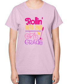 rollin into second grade 781# - second grade-  Ladies T-Shirt