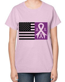 usa flag with alzheimers cancer 219# - alzheimers-  Ladies T-Shirt
