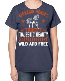 Amazing horses Truest Majestic Beauty Running wild and free Style 23# - horse-  Ladies T-Shirt