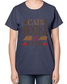 Cats Books Coffee Style 9# - cats-  Ladies T-Shirt