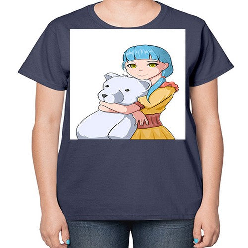 Cute girl with bear doll 26# - anime-  Ladies T-Shirt