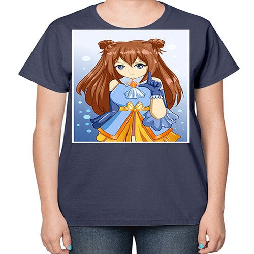 Cute little beautiful girl blue gold clothes cartoon 171# - anime-  Ladies T-Shirt