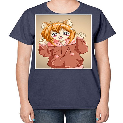 Cute little girl with accessories cat cartoon 170# - anime-  Ladies T-Shirt