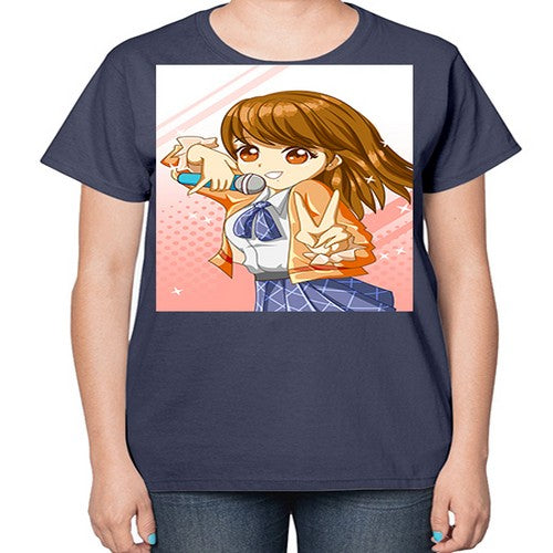 Cute teenage student girl singing song 47# - anime-  Ladies T-Shirt
