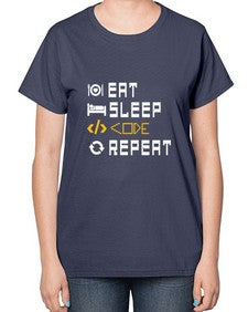 Eat sleep code repeat 49# - computer-  Ladies T-Shirt