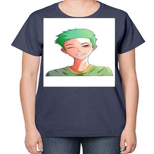 Handsome boy green hair wearing green shirt 35# - anime-  Ladies T-Shirt