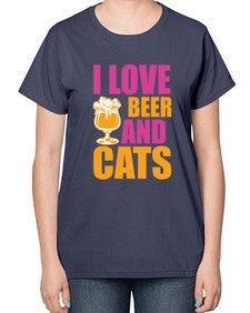 I Love Beer And Cats - cats-  Ladies T-Shirt