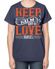 KEEP KALM AND LOVE HORSES Style 30# - horse-  Ladies T-Shirt