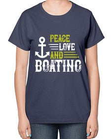 Peace Love and Boating 33# - boats-  Ladies T-Shirt