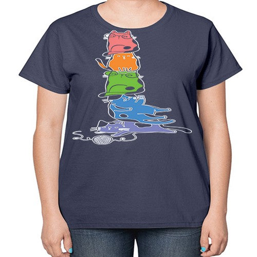 Pride Kawaii Cats Pile Cute Anime 277# - anime-  Ladies T-Shirt