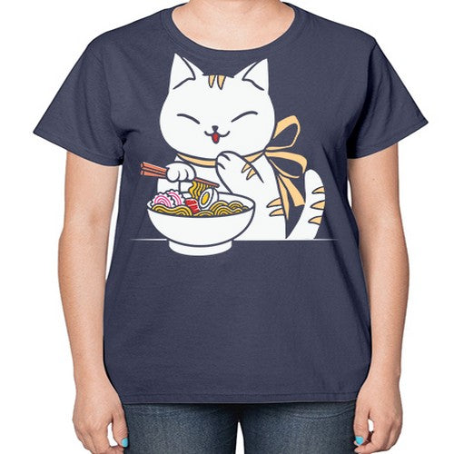 Ramen Cat Kawaii Anime Tee Japanese 280# - anime-  Ladies T-Shirt