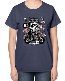 Skull Motocross 1058# - skull and bones-  Ladies T-Shirt