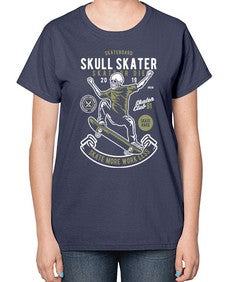 Skull Skater 1064# - skull and bones-  Ladies T-Shirt