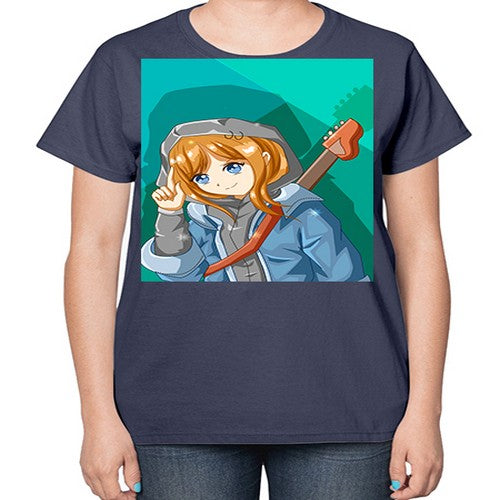 Swag and cute girl with a guitar 50# - anime-  Ladies T-Shirt