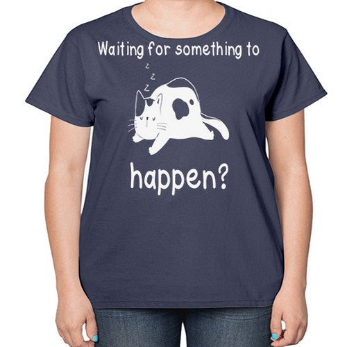 Waiting For Something Sleeping Cat 285# - anime-  Ladies T-Shirt
